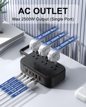 KWRNVO 8-in-1 hub charging three USB-C and two USB-A ports
