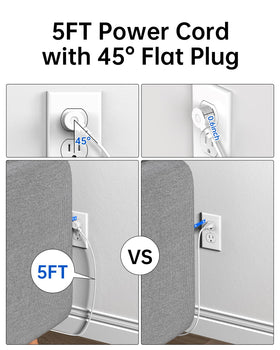 KWRNVO power strip with extended cord next to ruler, shows 4.9ft reach