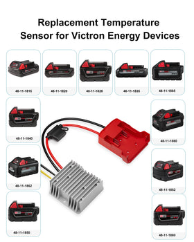 KWRNVO DC 12V output interface powers LEDs and small motors with Milwaukee batteries.