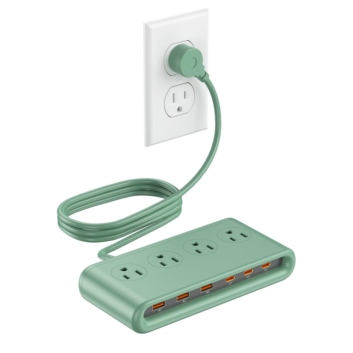 KWRNVO front view showing outlets and USB ports for organized charging