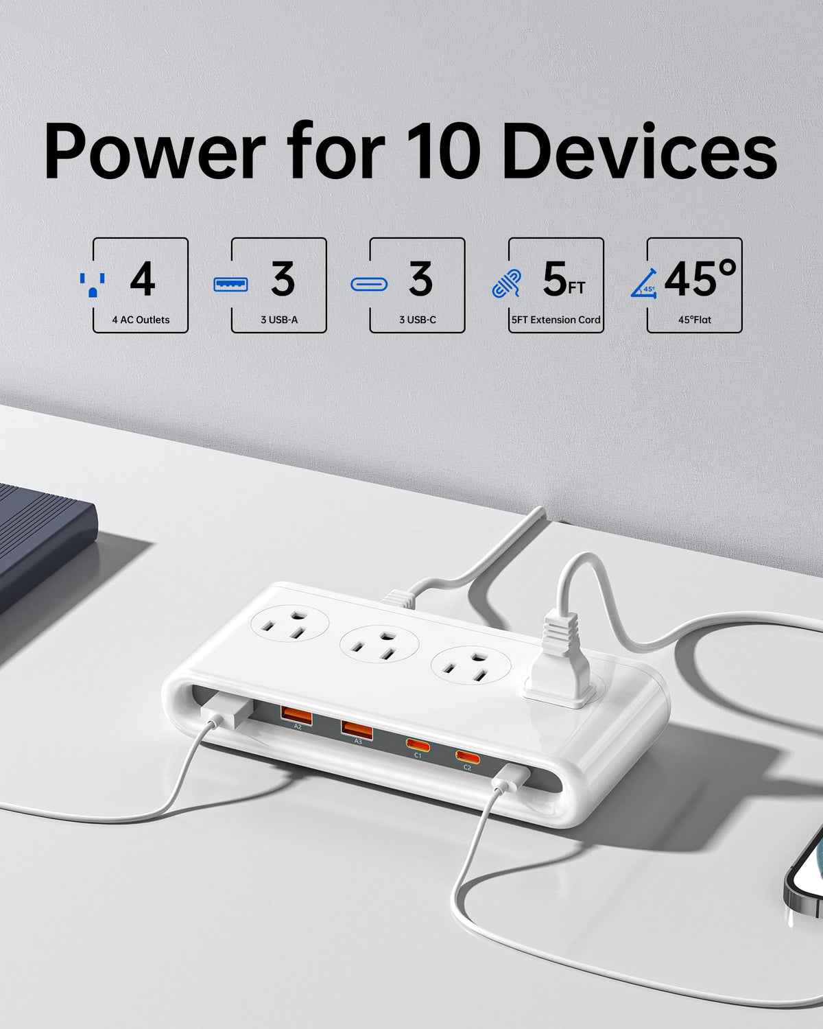 KWRNVO close-up of USB-C and USB-A ports, highlights fast charging capability