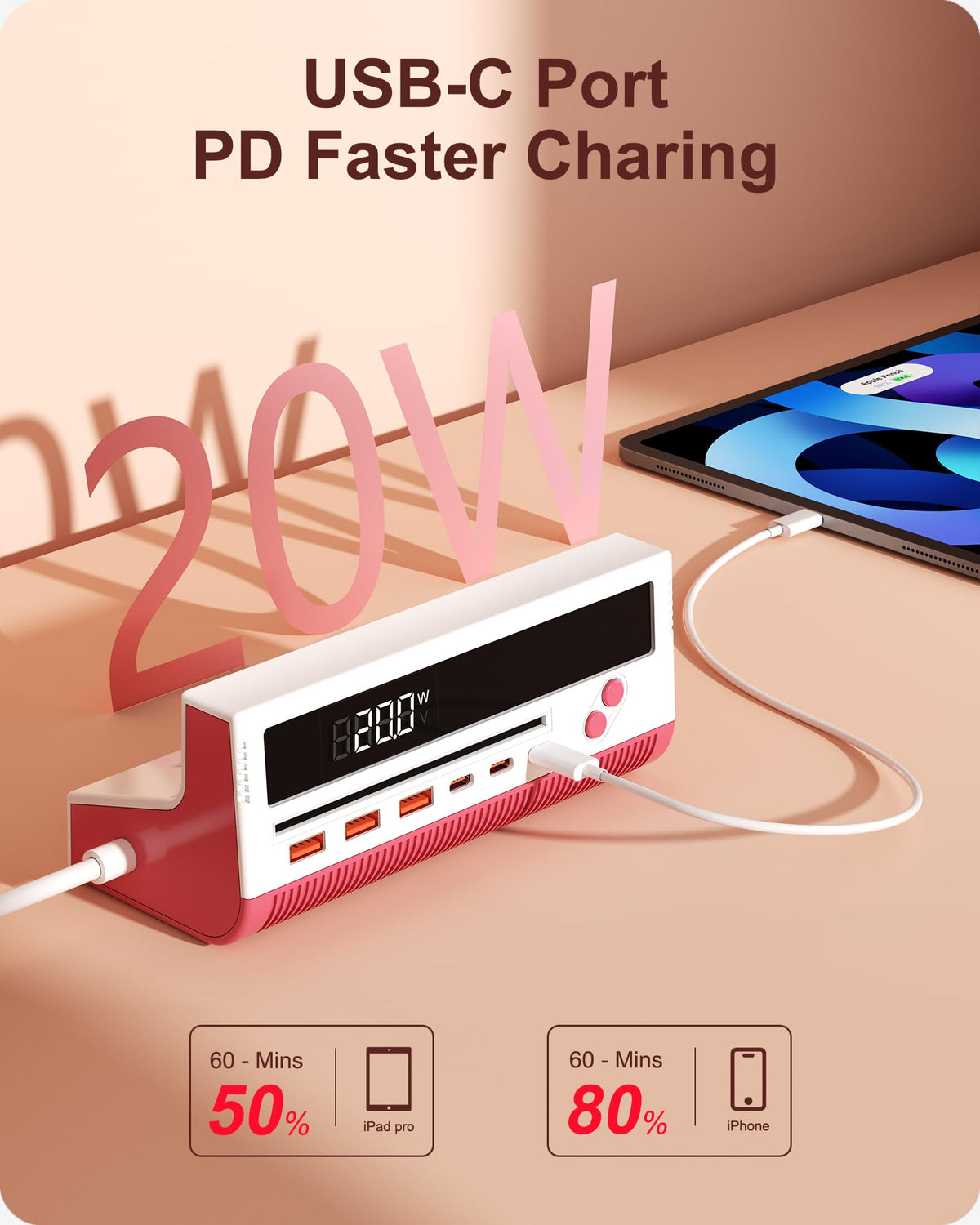 KWRNVO power strip with USB-A ports simplifies charging older devices.