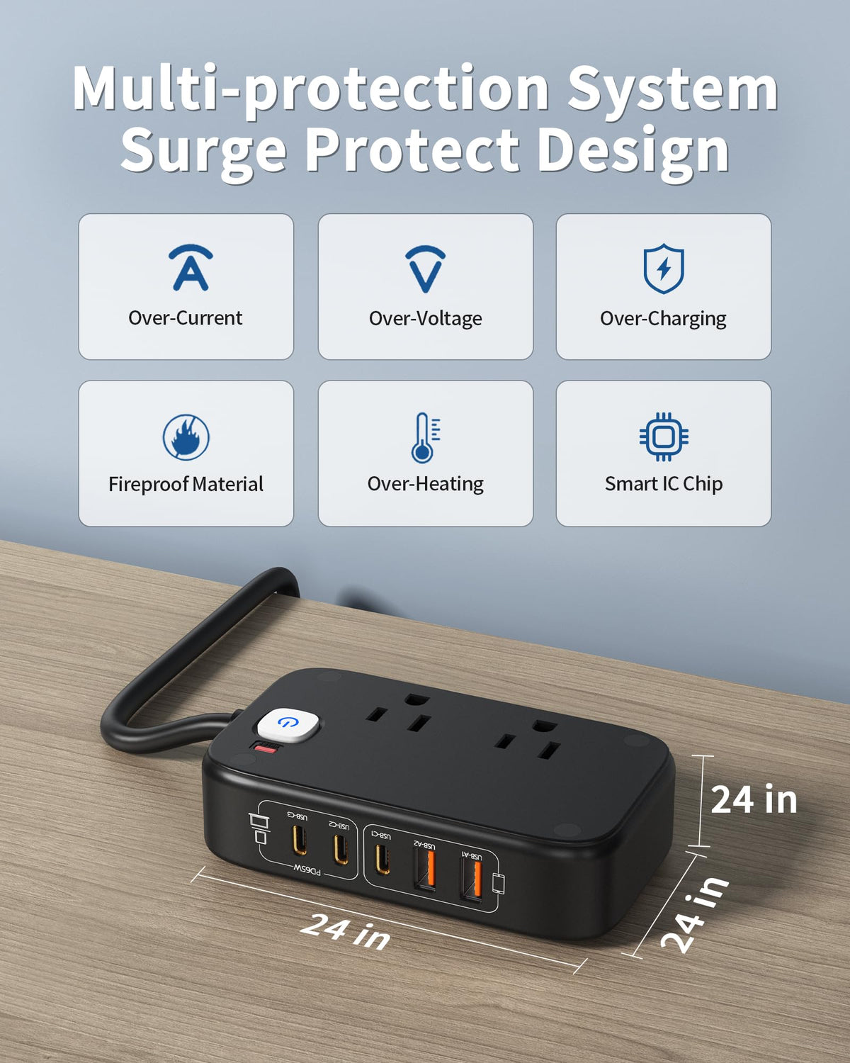 KWRNVO 7-in-1 power strip suits travel setups and dorm desks