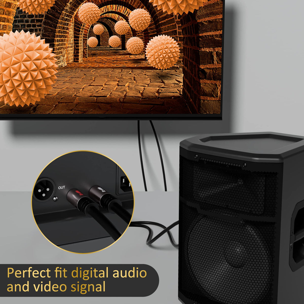 Kxable cable connected between a mixer and an AV receiver showing clear signal routing benefit