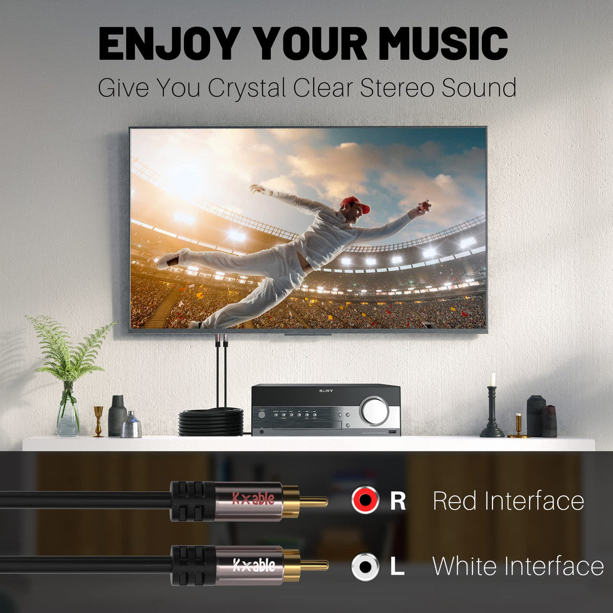 Kxable cable connected to home theater receiver and subwoofer improving signal clarity