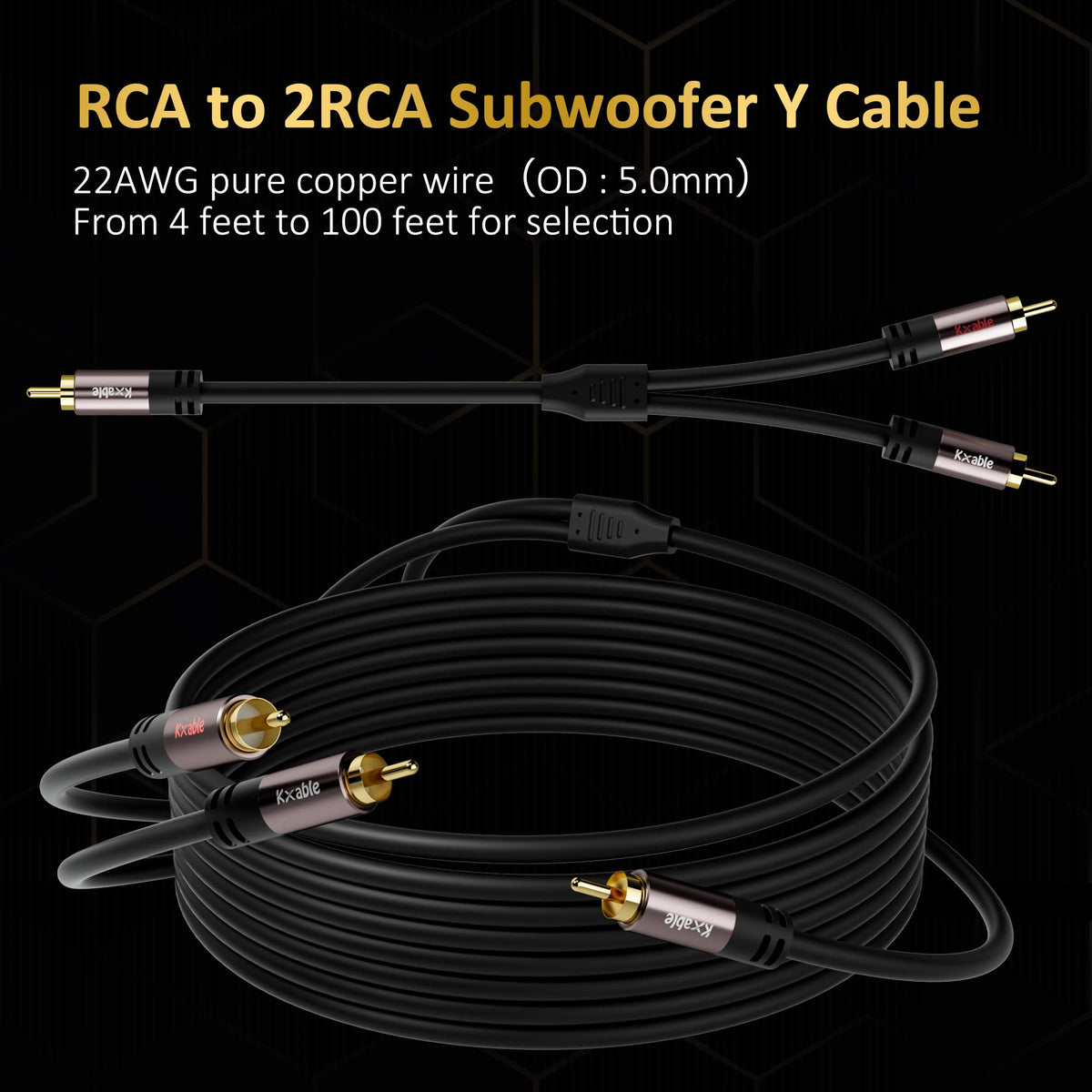 Kxable 1to2rca cable minimizes interference for crisp audio.