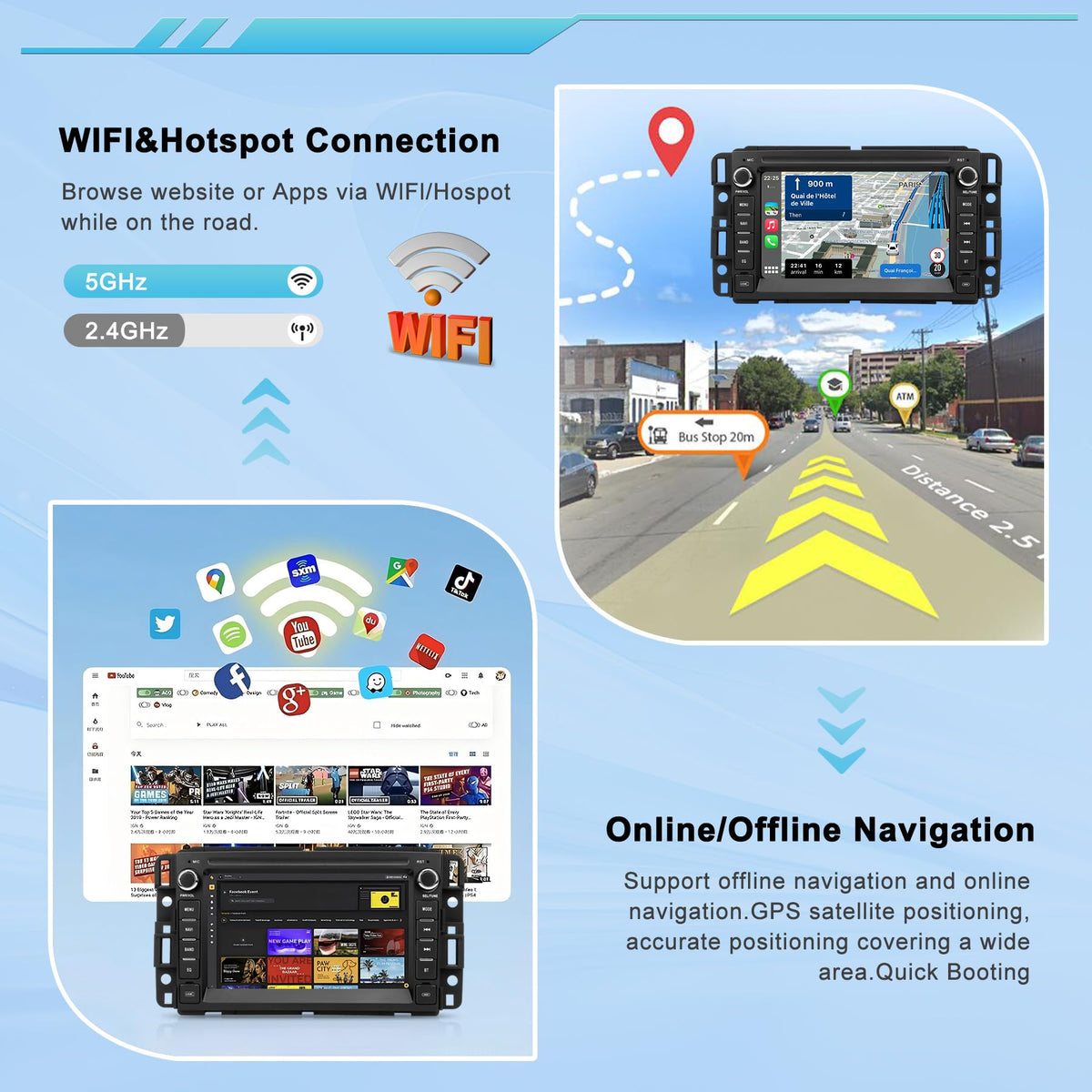 Kxwopem GPS supports online and offline maps for reliable route planning