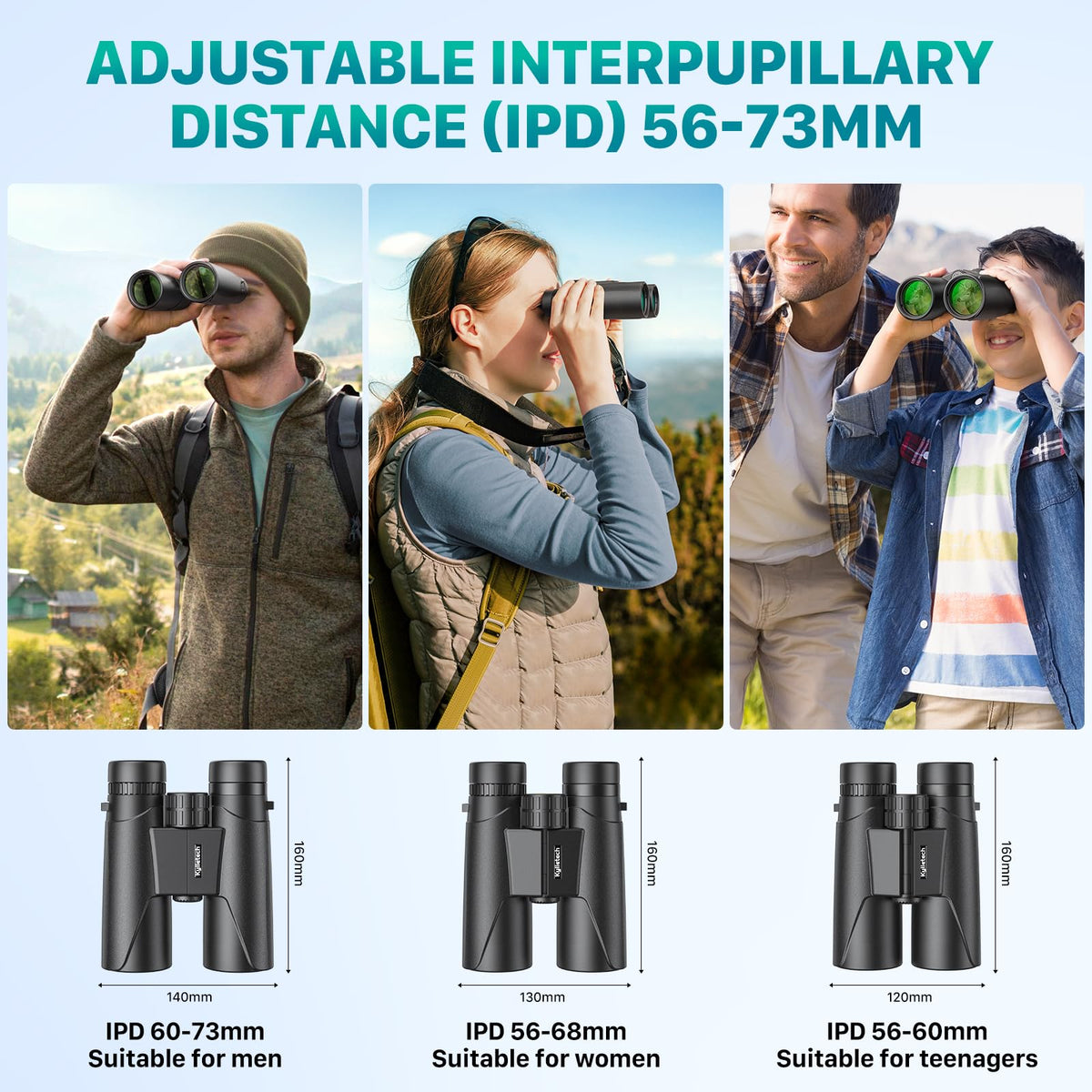 Kylietech binoculars held in hand to show portable size and field-ready scale
