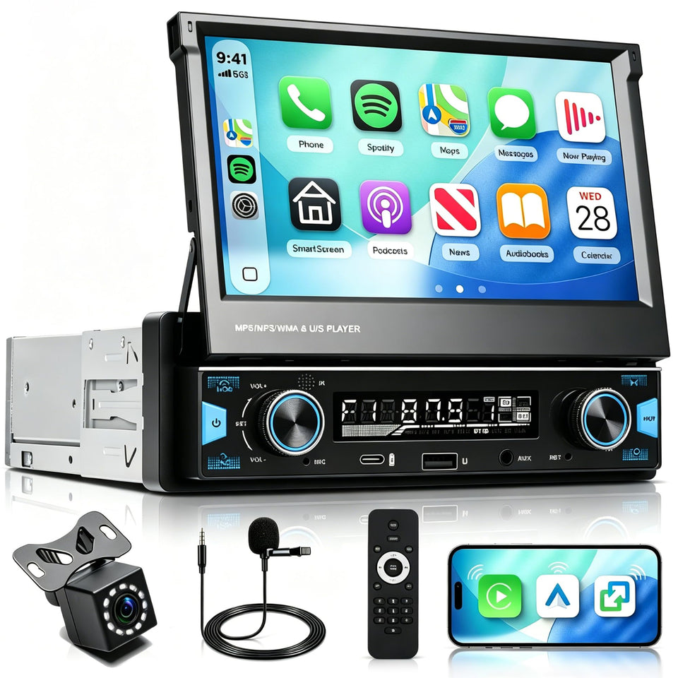 KYNNT 7-inch flip-out stereo with universal fit for easy installation and upgraded infotainment