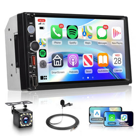 KYNNT front panel display showing menus and wireless CarPlay connection benefit