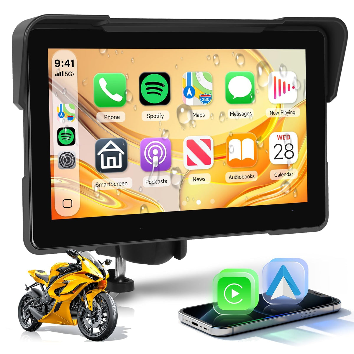 KYNNT front view of 7 inch moto screen showing clear navigation display and safer riding