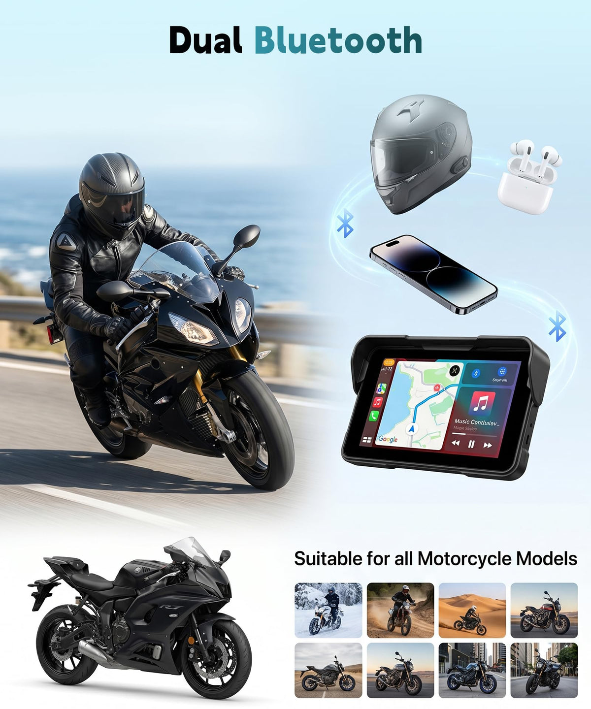 KYNNT mounted on motorcycle handlebars for easy rider access