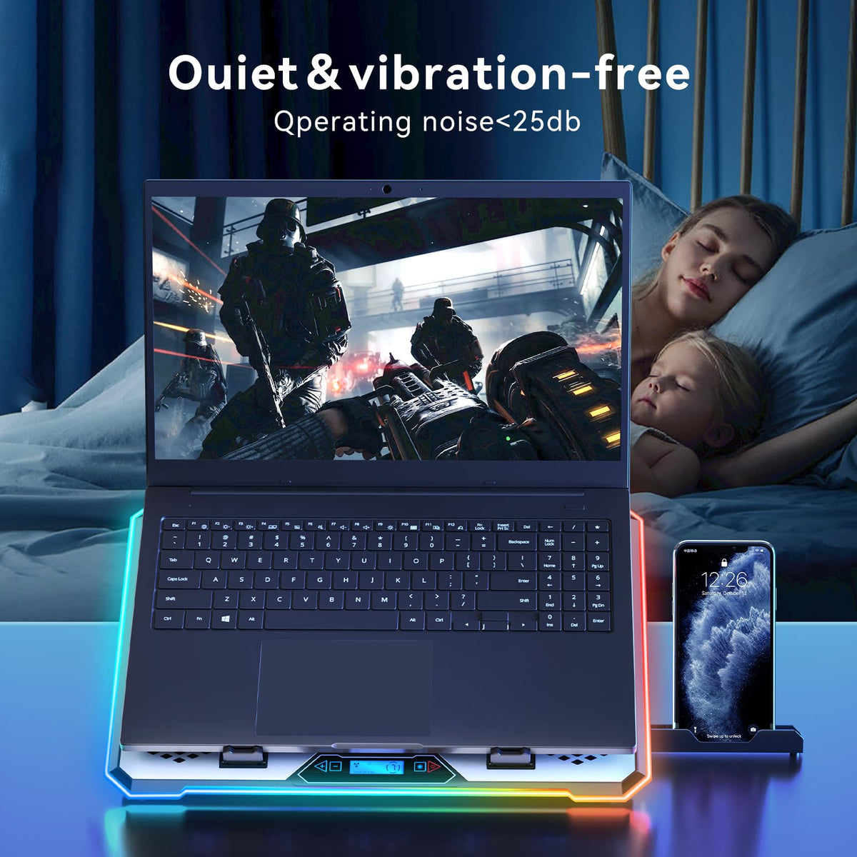 KYOLLY anti-slip grips secure laptops on lap or desk.