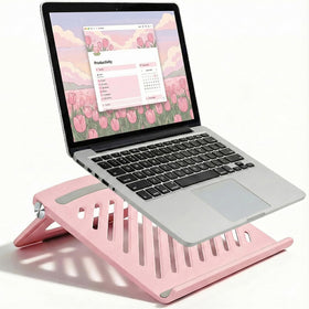 KYQEE front view pink elephant stand showing stable laptop support