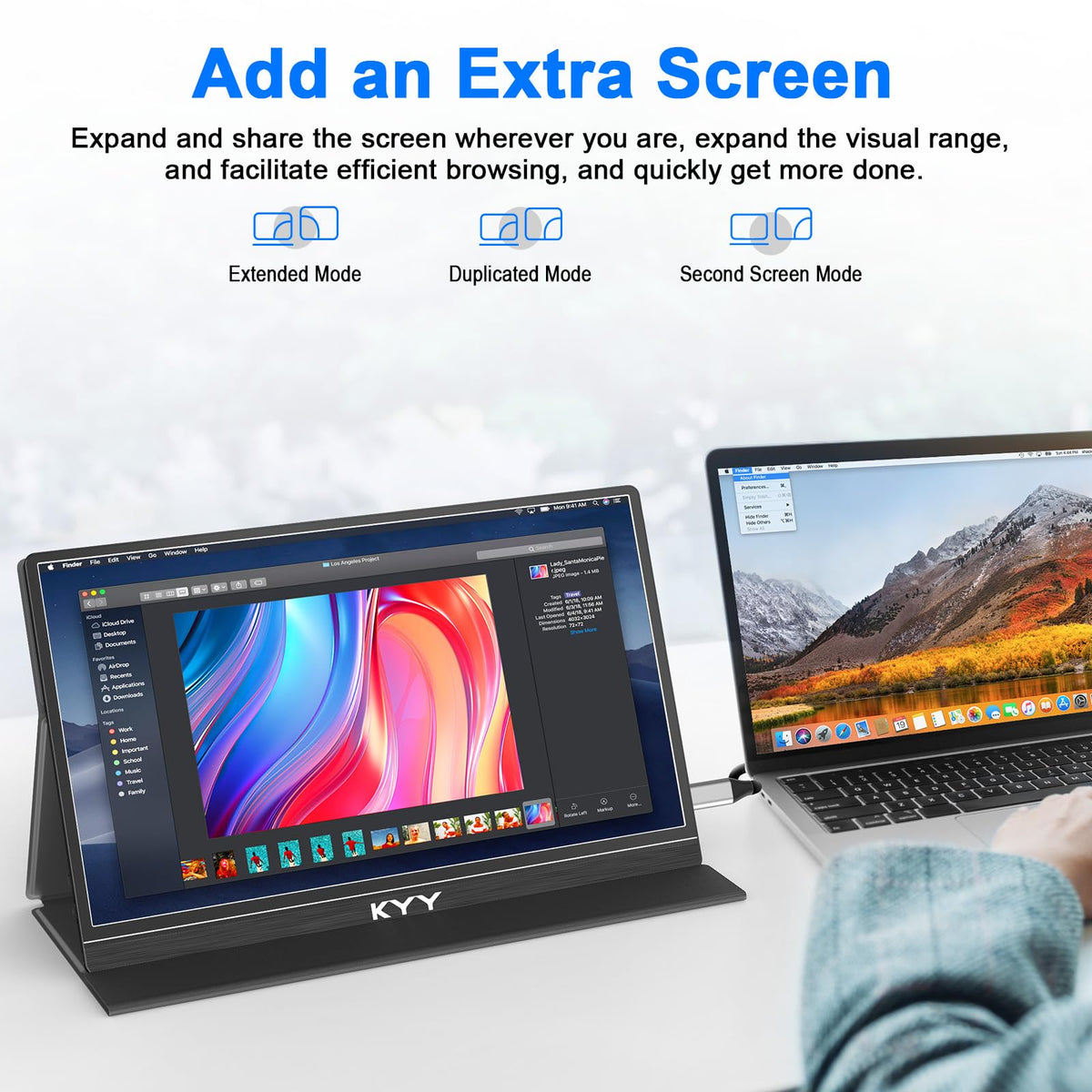 KYY 14-inch portable monitor connected to a laptop for two-screen setup