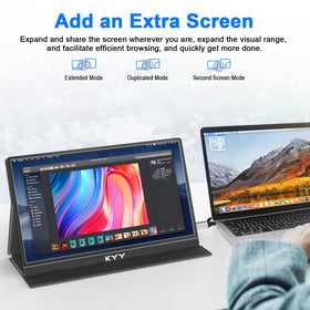 KYY 14-inch portable monitor connected to a laptop for two-screen setup