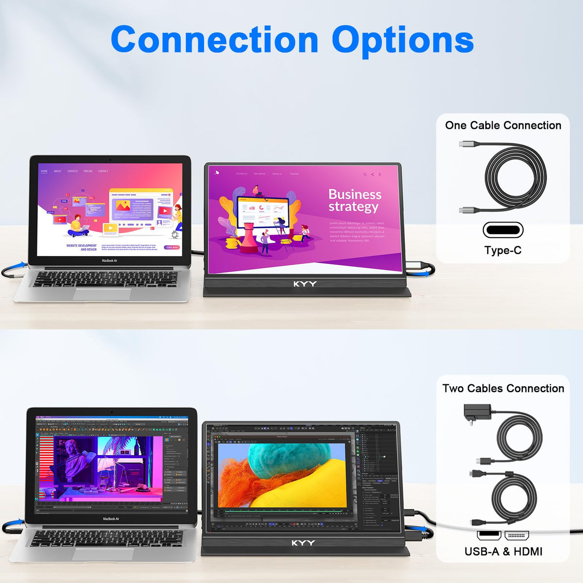 KYY 14-inch portable monitor dual speakers for clear audio while gaming