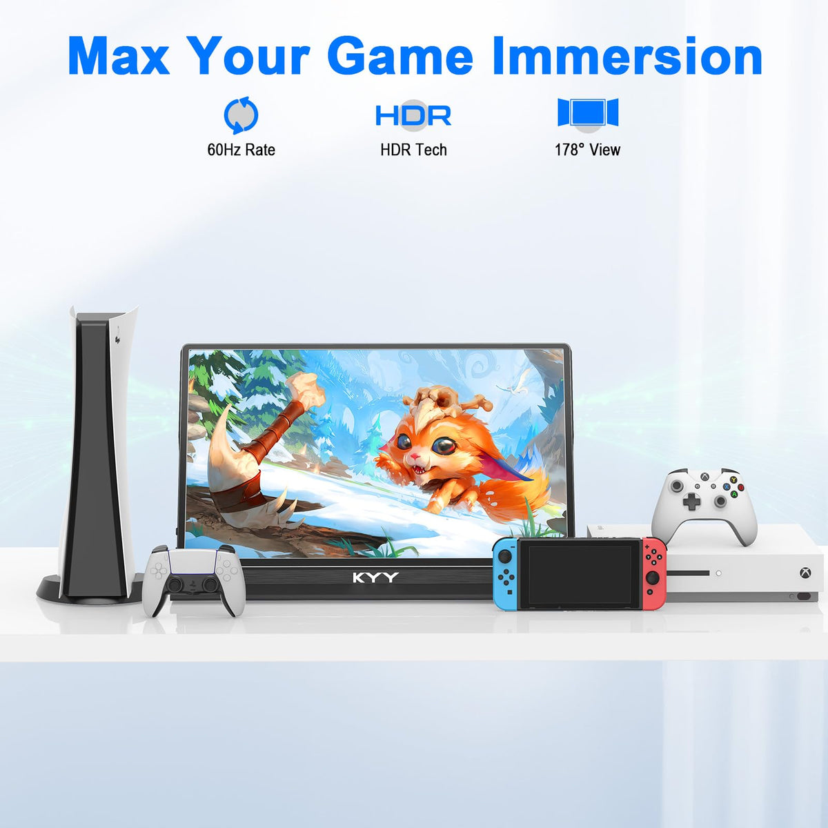 KYY 14-inch portable monitor USB-C dual ports for plug-and-play connectivity