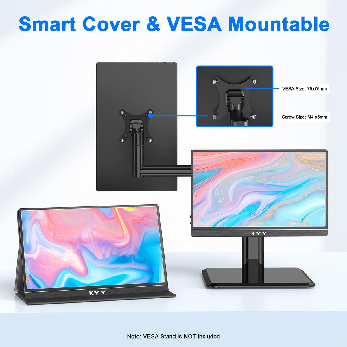 KYY 14-inch portable monitor mounted via VESA setup on desk or wall