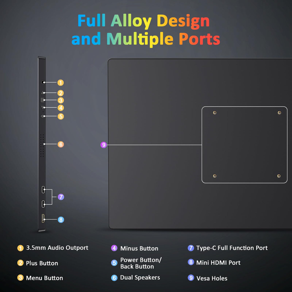 KYY 4K portable monitor multiple connections including USB-C and HDMI.