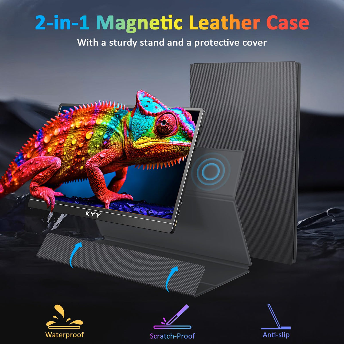 KYY 4K portable monitor magnetic cover protects screen during transit.