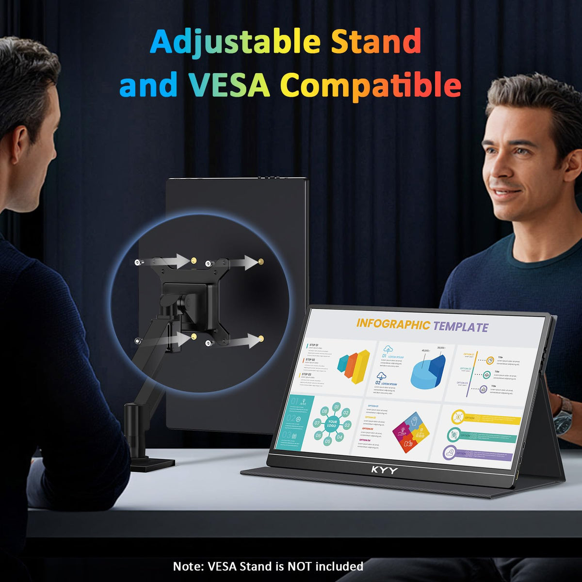 KYY 4K portable monitor ultra-slim profile fits in a backpack.