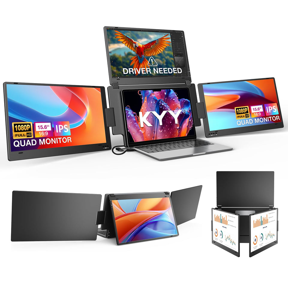 KYY Laptop Screen Extender quad front view enables multitasking with a large quad-screen workspace