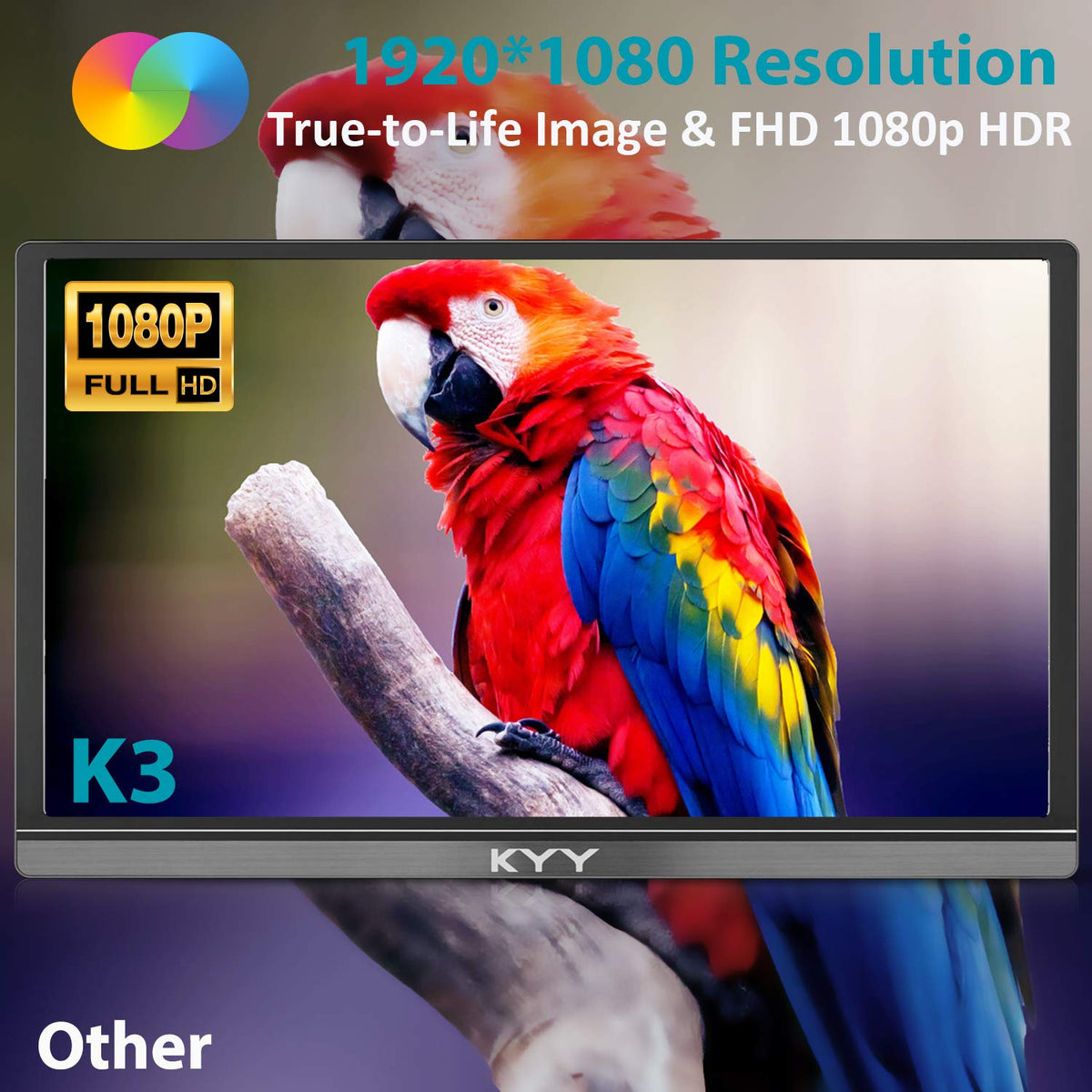 KYY portable monitor IPS HDR detail for vibrant color during media viewing.