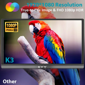 KYY portable monitor IPS HDR detail for vibrant color during media viewing.