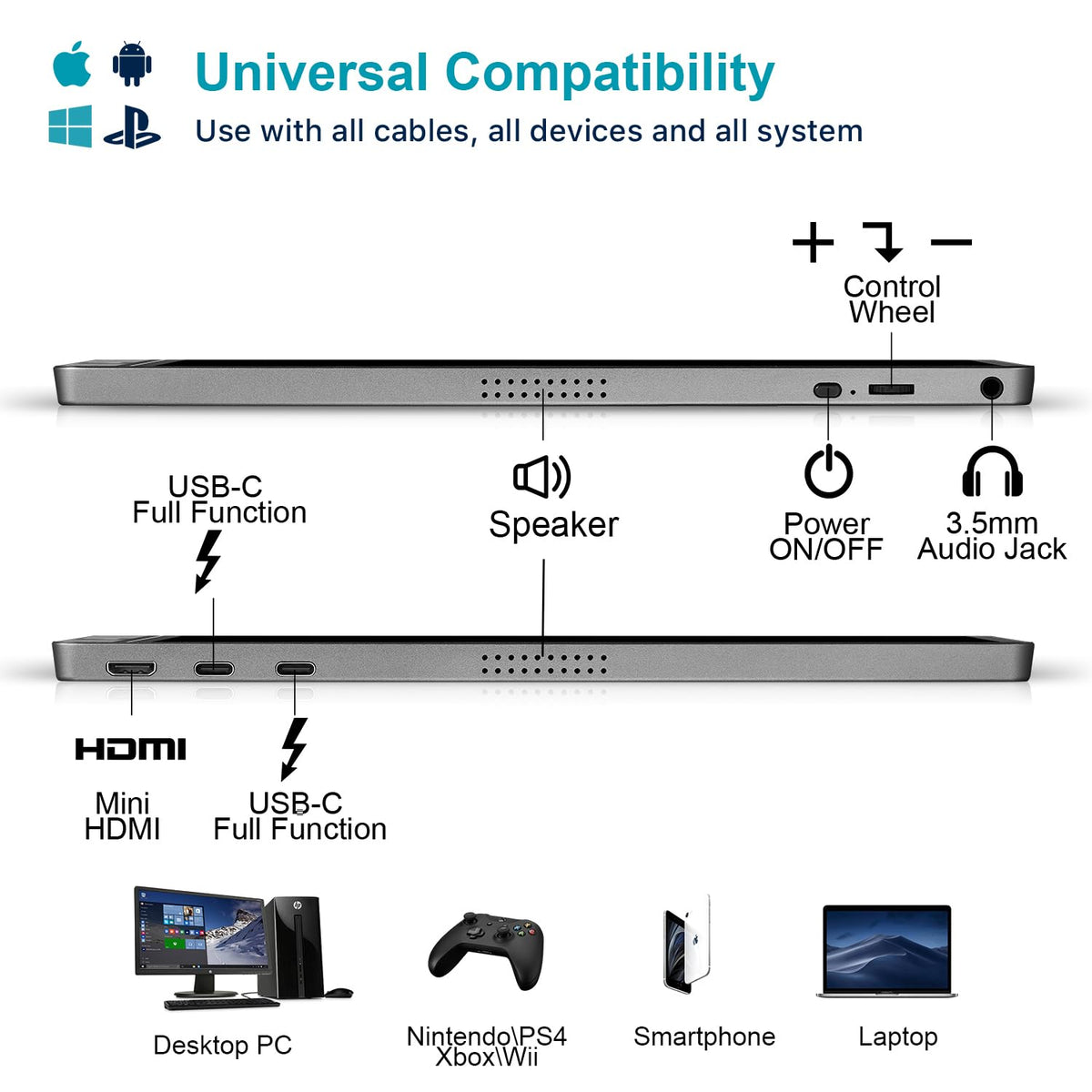 KYY built-in speakers provide portable audio without extras.