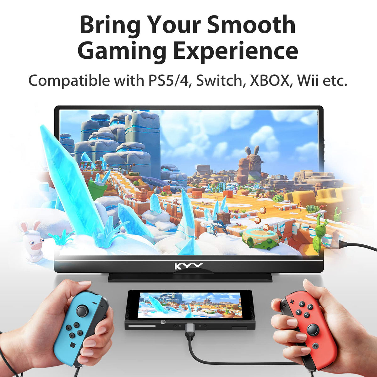 KYY portable monitor HDR display emphasizes vivid colors in bright scenes.