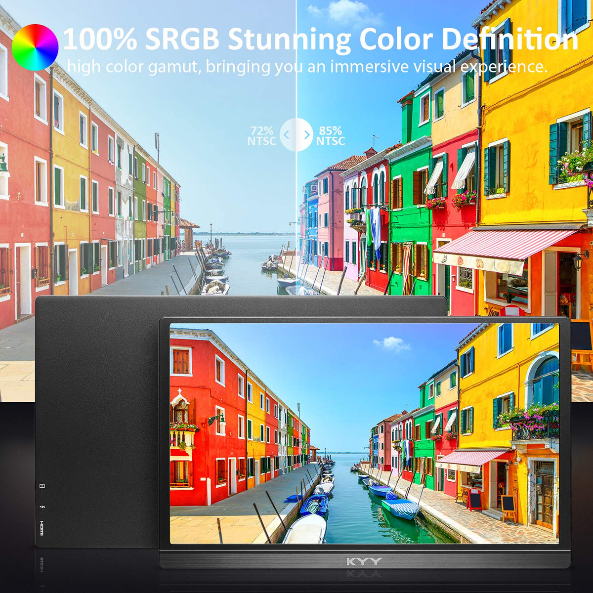 KYY portable monitor side profile highlights slim, lightweight design.
