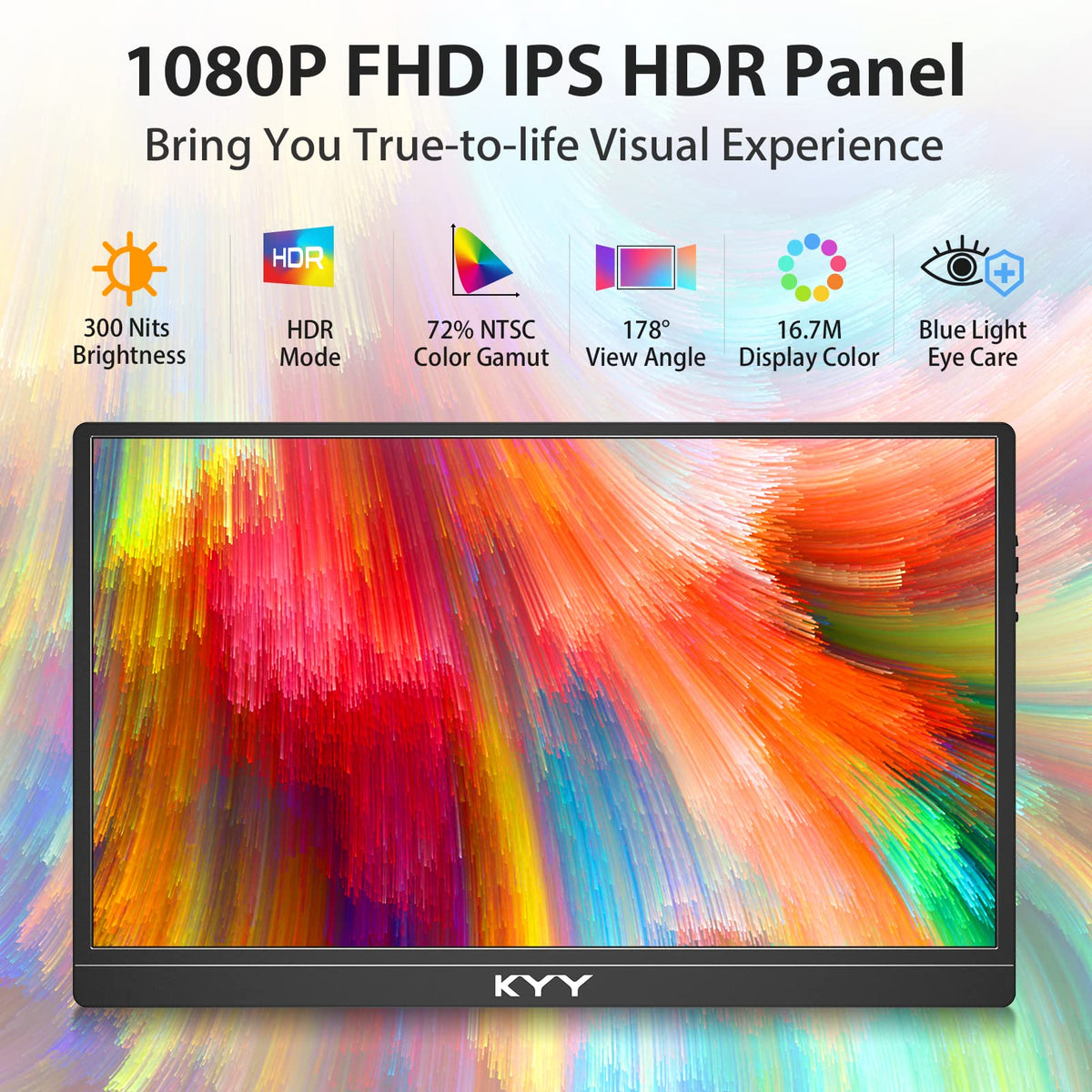 KYY portable monitor side profile shows its slim, portable frame for on-the-go setups.