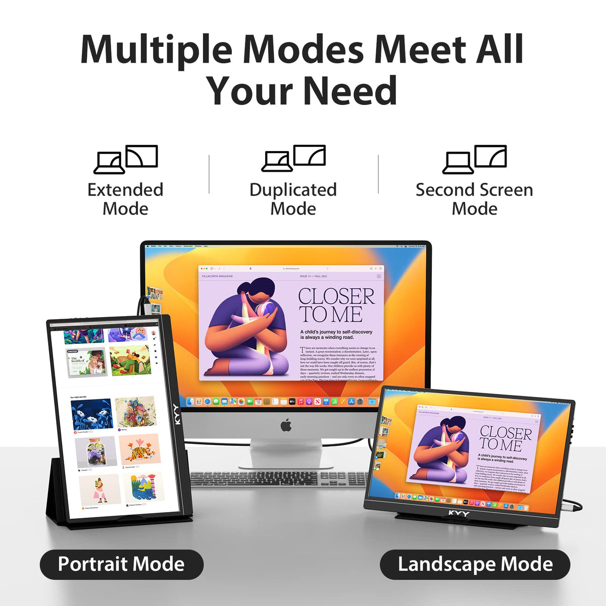 KYY portable monitor smart cover in use shows protective carrying design.