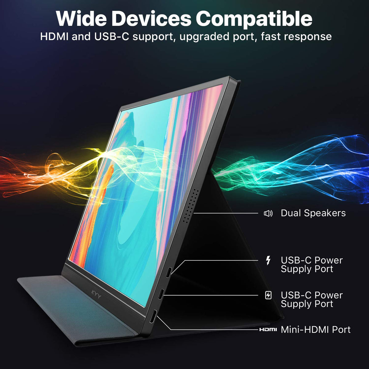 KYY portable monitor smart cover stand protects the screen and offers versatile support.