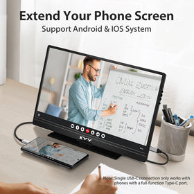 KYY portable monitor USB-C and HDMI ports for easy single-cable connections.