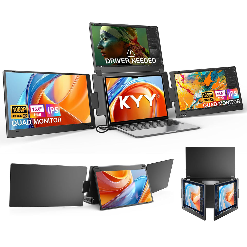 KYY triple screen laptop monitor extender enables a four-display setup for productivity.