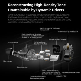KZ AM16 eight-BA driver array enables broad, detailed sound.