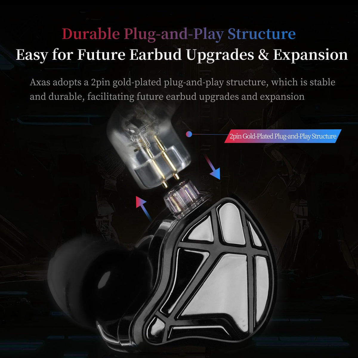 KZ Axas USB-C connector and label displaying compatibility and reliability