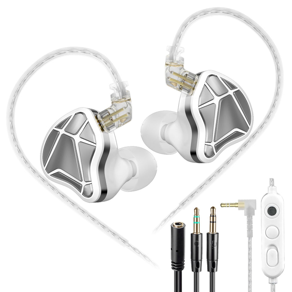 KZ Axas gaming earbuds with mic white, side view for precise in-game communication