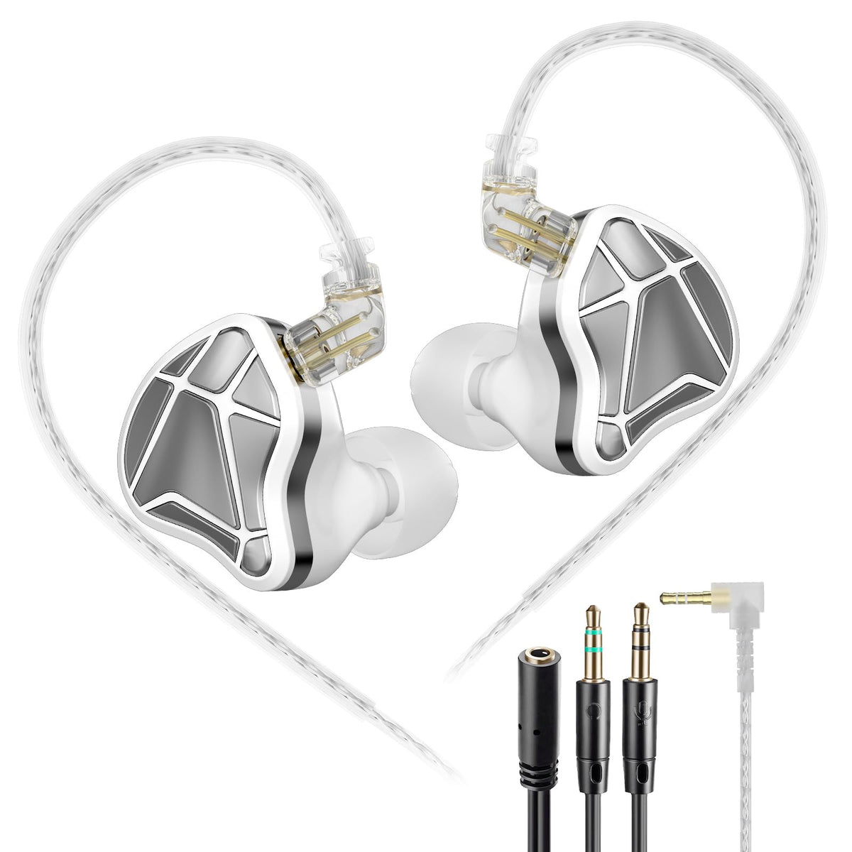 KZ Axas earbuds white front view for immersive gaming sessions.