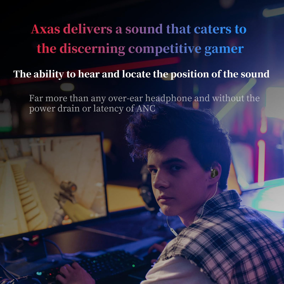 KZ Axas worn by gamer demonstrating stable fit and distraction-free focus