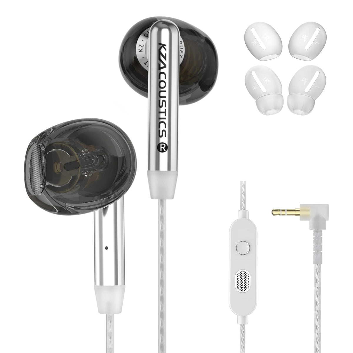 KZ Duet front view showing sleek black earbuds and ergonomic shape for comfort