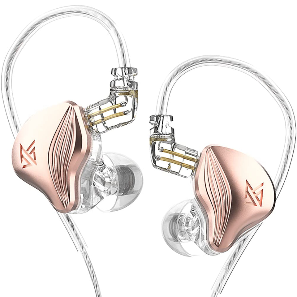 KZ ZEX earbuds rose gold front view shows premium finish for stylish listening