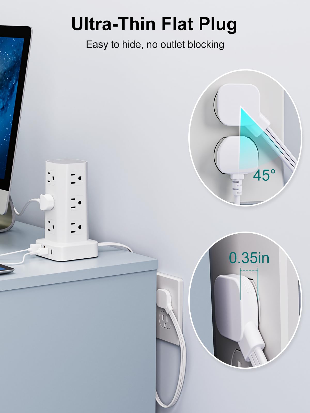 KZNXCVI flat 6ft right-angle plug tucked behind furniture.