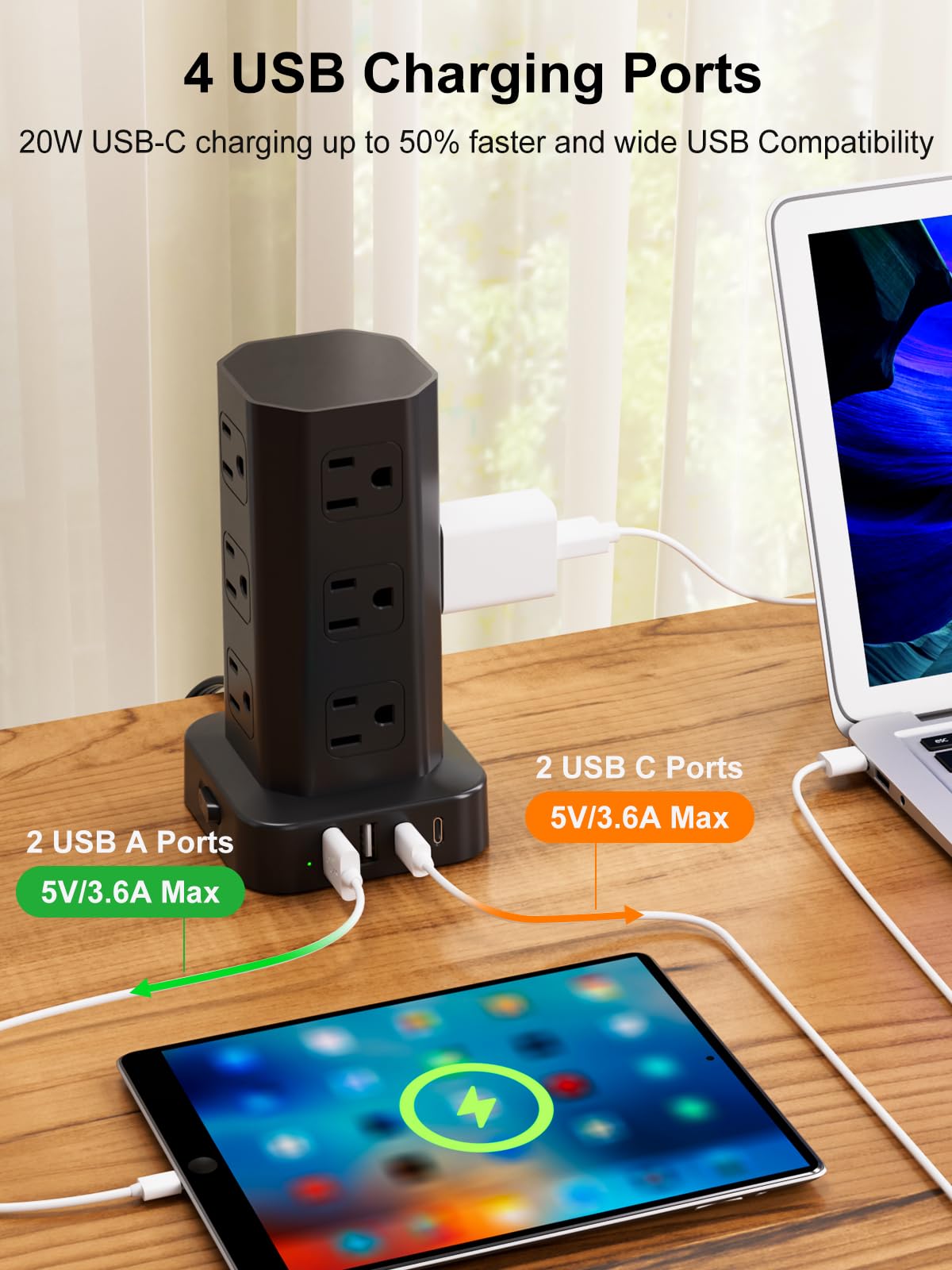 KZNXCVI power strip tower 45-degree plug saves bottom space