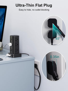 KZNXCVI power strip tower flat-plug 6ft cord fits behind furniture