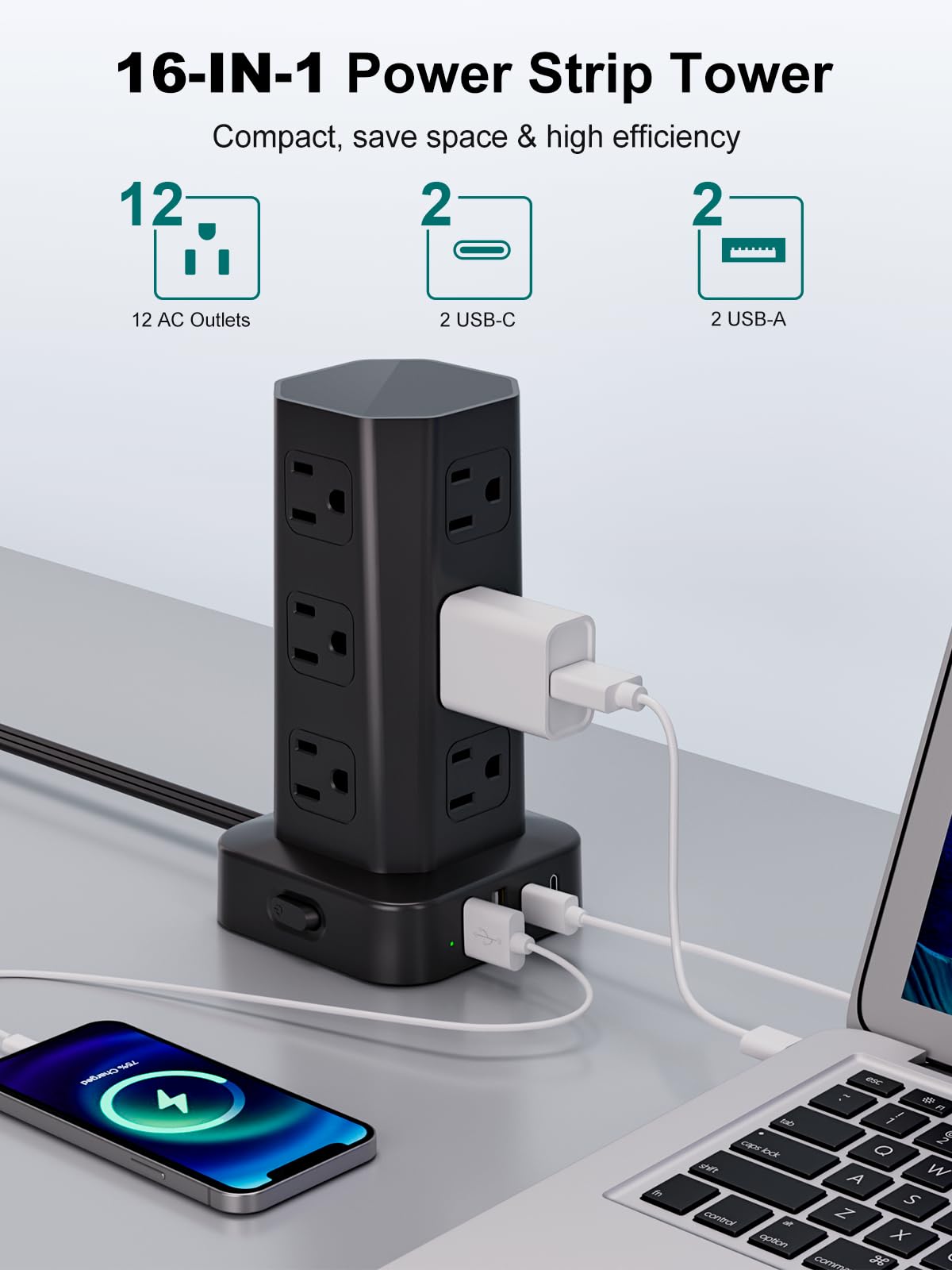 KZNXCVI power strip tower USB charging ports for multiple devices