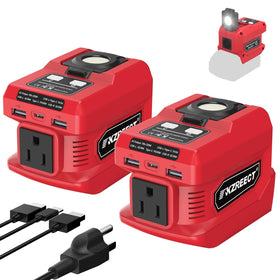 Kzreect 220W inverter attached to Milwaukee 18V battery for portable power on the go