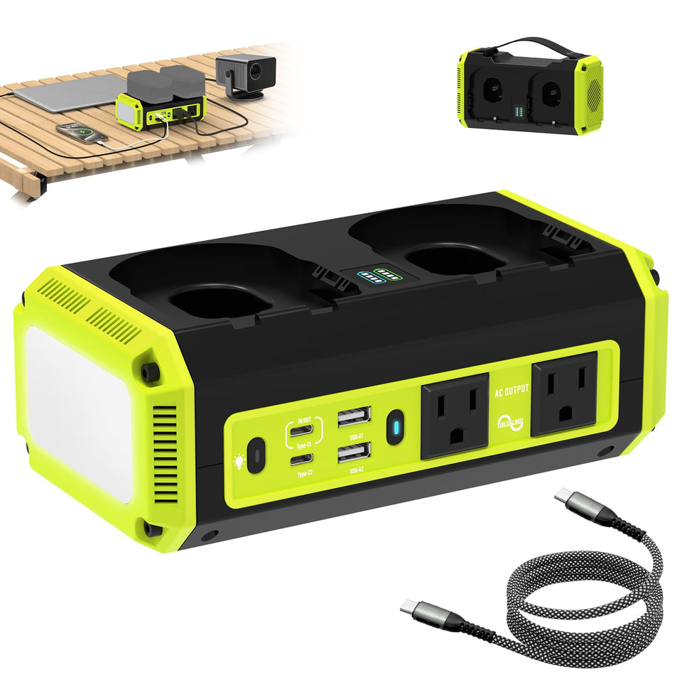 Kzreect 350W inverter front view with USB-C PD port for fast charging.